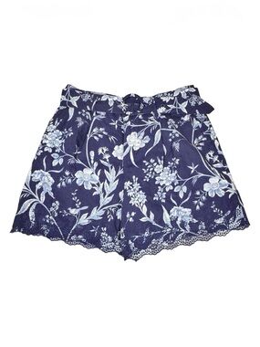 Laura Ashley Linen Blend Floral Shorts Sz 8 Eyelet Belted Cottage Beach Summer